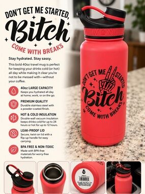 Hand Crafted Coral Pink Insulated Water Bottle with Black Lid and Accent